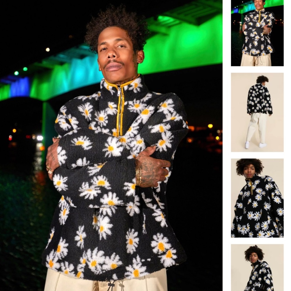 OVERSIZED DAISY BORG ZIP FUNNEL NECK FLEECE LARGE BOOHOO MAN